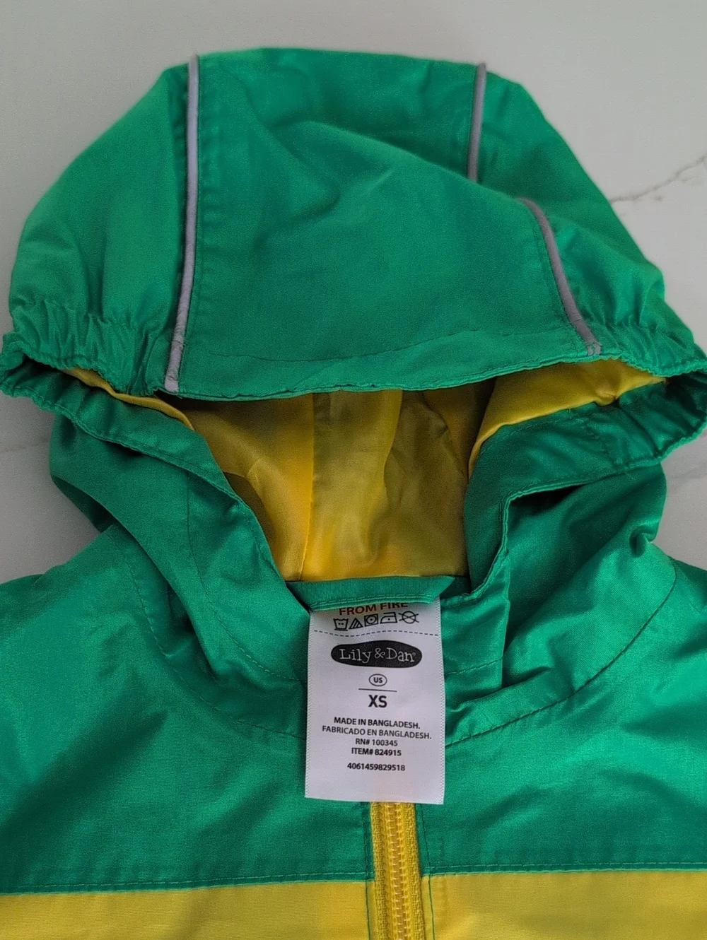 Kids Green and Yellow Hooded Raincoat